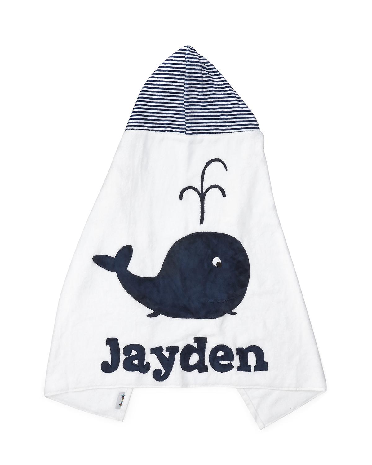 Hooded Whale Towel, White/Blue