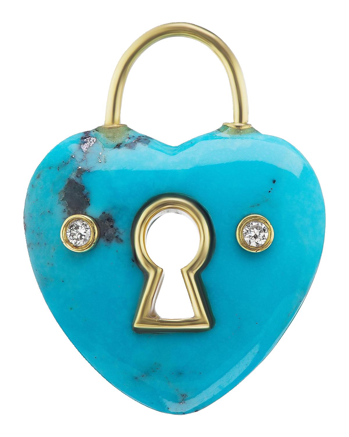 18K Yellow Gold, Turquoise & Diamond Heart Clasp Chain Bracelet