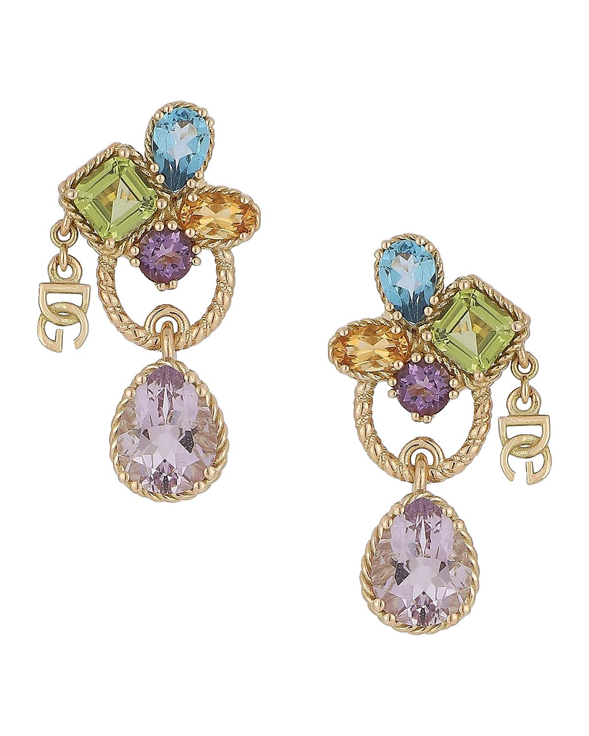 18K Yellow Gold &amp; Multi-Stone Drop Earrings