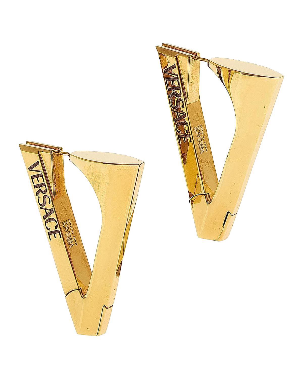 V Goldtone Hoop Earrings