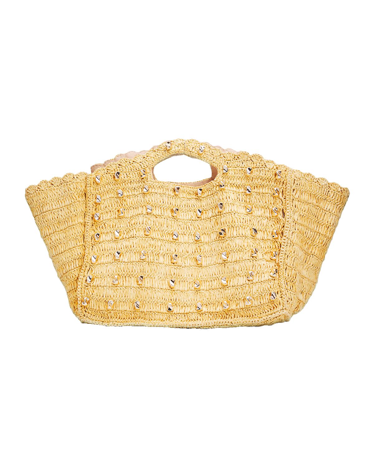 Galia Studded Raffia Tote Bag