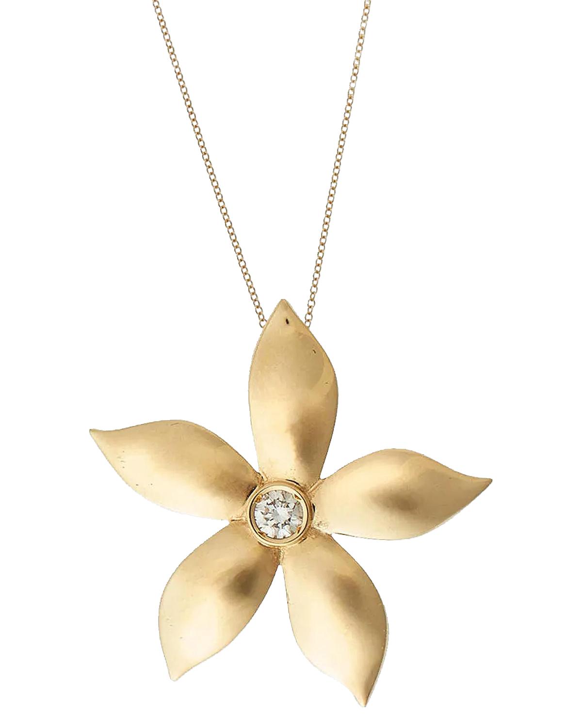 Blossom Waterfall Flower 18K Yellow Gold & 0.02 TCW Diamond Pendant Necklace